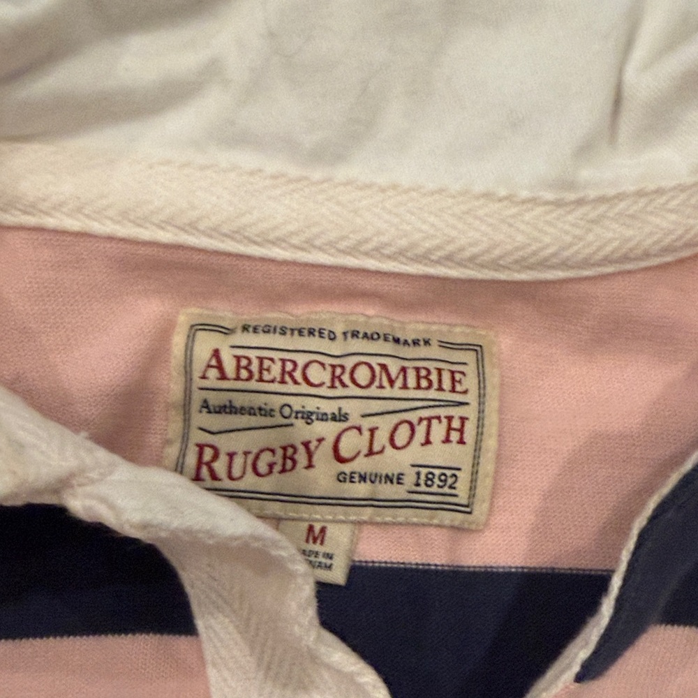 Abercrombie Women’s  Rugby Style Stripe Long-Sleeve Shirt - Pink & Navy - Picture 2 of 3
